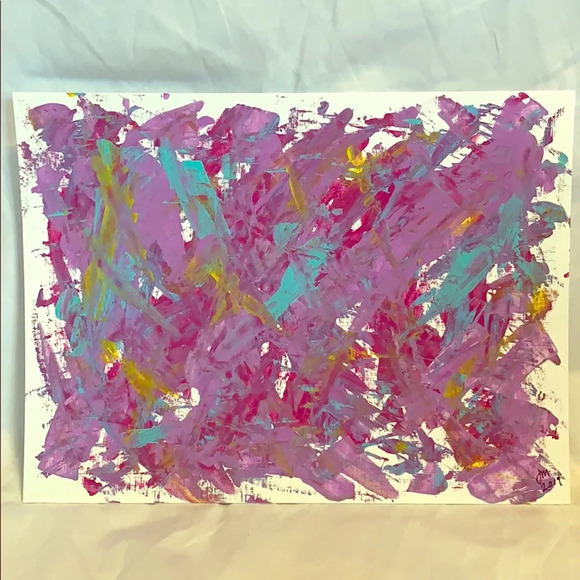 Lavender, yellow, teal & magenta acrylic on 9”x12” - original art - Picture 1 of 5